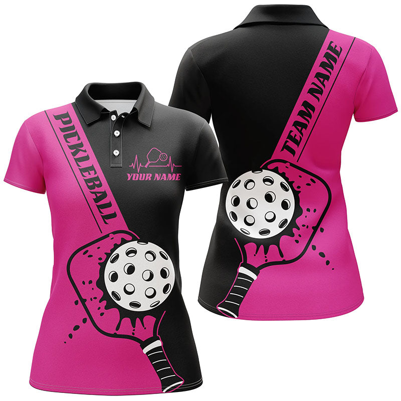 Black And Pink Custom Pickleball Team Shirts For Women, Women'S Pickleball Outfit IPHW7459