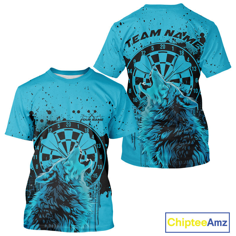 Custom Grunge Splatter Blue Wolf Dart Men T-Shirts, Wolf Dart Team Jerseys IPHW10015