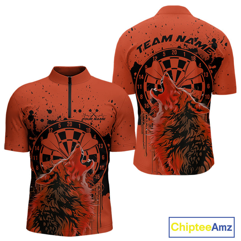 Custom Grunge Splatter Orange Wolf Dart Men Quarter-Zip Shirt, Wolf Dart Team Jerseys IPHW10017