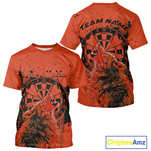 Custom Grunge Splatter Orange Wolf Dart Men T-Shirts, Wolf Dart Team Jerseys IPHW10017