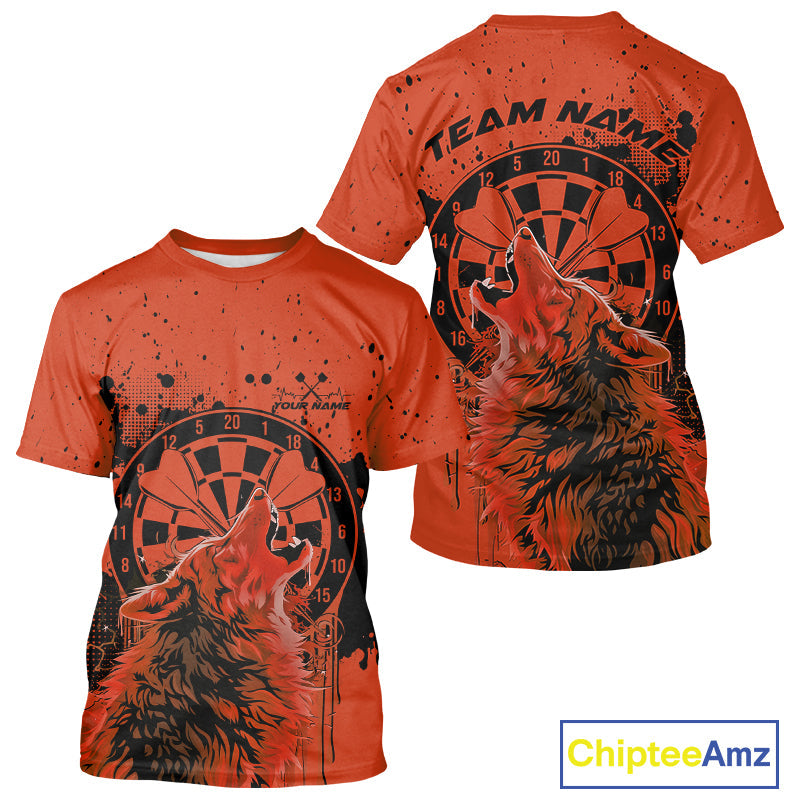 Custom Grunge Splatter Orange Wolf Dart Men T-Shirts, Wolf Dart Team Jerseys IPHW10017