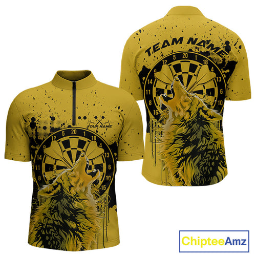 Custom Grunge Splatter Yellow Wolf Dart Men Quarter-Zip Shirt, Wolf Dart Team Jerseys IPHW10018