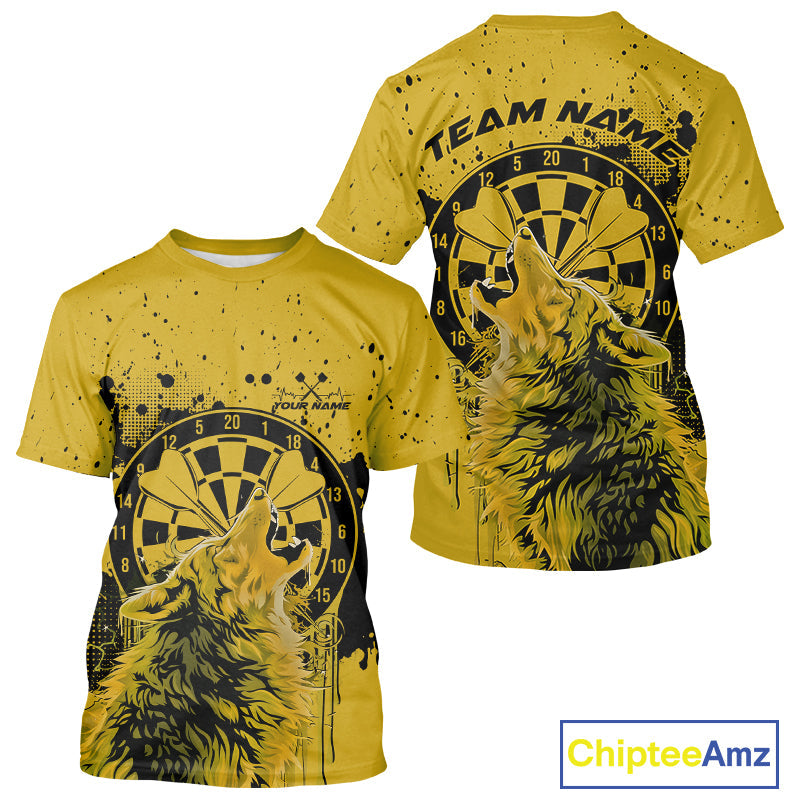 Custom Grunge Splatter Yellow Wolf Dart Men T-Shirts, Wolf Dart Team Jerseys IPHW10018