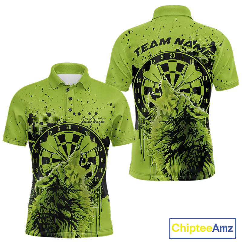 Custom Grunge Splatter Olive Green Wolf Dart Men Polo Shirt, Wolf Dart Team Jerseys IPHW10019