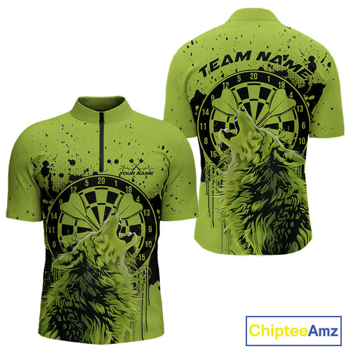 Custom Grunge Splatter Olive Green Wolf Dart Men Quarter-Zip Shirt, Wolf Dart Team Jerseys IPHW10019