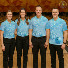 Load image into Gallery viewer, Custom Blue Valentine Bowling Shirts For Couple, Heart Theme Bowling Jerseys With His Name And Her Name IPHW10479