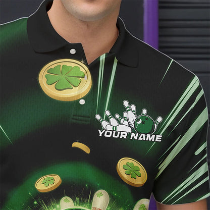 Custom Lucky Strike Saint Patricks Bowling Polo Team Shirts For Men, Green Bowling Shirt IPHW8583