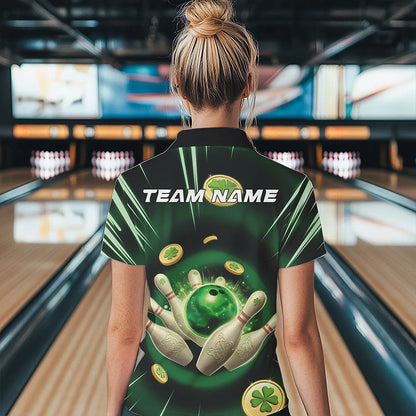 Custom Lucky Strike Saint Patricks Bowling Polo Team Shirts For Women, Green Bowling Shirt IPHW8583