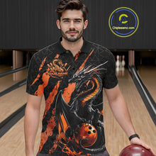 Load image into Gallery viewer, Custom Black And Orange Dragon Bowling Men Polo Shirts, Team Bowling Jerseys IPHW10748
