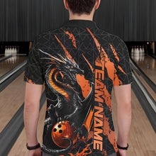Load image into Gallery viewer, Custom Black And Orange Dragon Bowling Men Polo Shirts, Team Bowling Jerseys IPHW10748