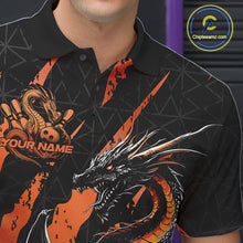 Load image into Gallery viewer, Custom Black And Orange Dragon Bowling Men Polo Shirts, Team Bowling Jerseys IPHW10748