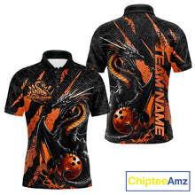 Load image into Gallery viewer, Custom Black And Orange Dragon Bowling Men Polo Shirts, Team Bowling Jerseys IPHW10748