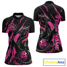 Load image into Gallery viewer, Custom Black And Pink Dragon Bowling Women Quarter-Zip Shirts, Team Bowling Jerseys IPHW10749