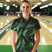 Load image into Gallery viewer, Custom Black And Green Dragon Bowling Women Polo Shirts, Team Bowling Jerseys IPHW10750