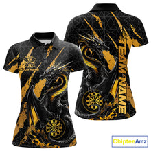 Load image into Gallery viewer, Custom Black And Gold Dragon Dart Women Polo Shirts, Team Dart Jerseys IPHW10751