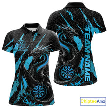 Load image into Gallery viewer, Custom Black And Blue Dragon Dart Women Polo Shirts, Team Dart Jerseys IPHW10753