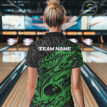 Load image into Gallery viewer, Custom Black And Green Tribal Polynesian Bowling Team Women Shirts, Niho Mano Bowling Shirt IPHW10757