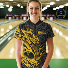 Load image into Gallery viewer, Custom Black And Yellow Tribal Polynesian Bowling Women Shirts, Niho Mano Bowling Shirt IPHW10758