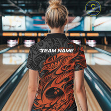 Load image into Gallery viewer, Custom Black And Orange Tribal Polynesian Bowling Team Women Shirts, Niho Mano Bowling Shirt IPHW10759