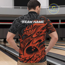 Load image into Gallery viewer, Custom Black And Orange Tribal Polynesian Bowling Team Men Shirts, Niho Mano Bowling Shirt IPHW10759