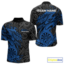 Load image into Gallery viewer, Custom Black And Blue Tribal Polynesian Dart Team Men Shirts, Niho Mano Dart Shirt IPHW10762