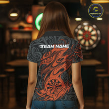 Load image into Gallery viewer, Custom Black And Orange Tribal Polynesian Dart Team Women Shirts, Niho Mano Dart Shirt IPHW10764
