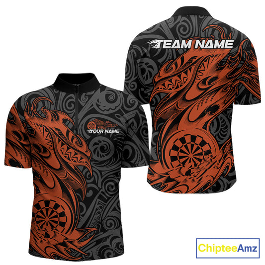 Custom Black And Orange Tribal Polynesian Dart Team Men Shirts, Niho Mano Dart Shirt IPHW10764