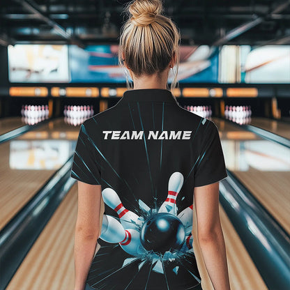 Custom Break Glass Bowling Polo Shirts For Women, Bowling League Shirt Team Uniform IPHW8900