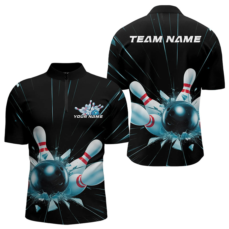 Custom Break Glass Bowling Quarter-Zip Shirts For Men, Bowling League Shirt Team Uniform IPHW8900