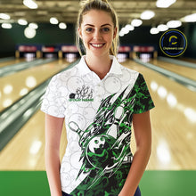 Load image into Gallery viewer, Custom Green Camo Bowling Women Polo Shirt, Bowling Ball Pattern Team Jerseys IPHW10990