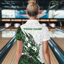 Load image into Gallery viewer, Custom Green Camo Bowling Women Polo Shirt, Bowling Ball Pattern Team Jerseys IPHW10990