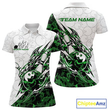 Load image into Gallery viewer, Custom Green Camo Bowling Women Polo Shirt, Bowling Ball Pattern Team Jerseys IPHW10990