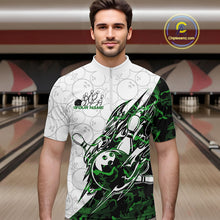 Load image into Gallery viewer, Custom Green Camo Bowling Men Quarter-Zip Shirt, Bowling Ball Pattern Team Jerseys IPHW10990