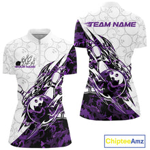 Load image into Gallery viewer, Custom Purple Camo Bowling Women Quarter-Zip Shirt, Bowling Ball Pattern Team Jerseys IPHW10991