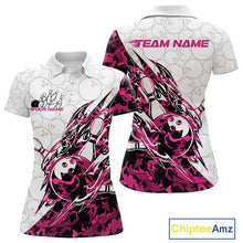 Load image into Gallery viewer, Custom Pink Camo Bowling Women Polo Shirt, Bowling Ball Pattern Team Jerseys IPHW10992