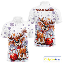 Load image into Gallery viewer, Custom Cute Funny Reindeer Christmas Bowling Men Polo Shirts, Xmas Team Bowling Shirt IPHW10112