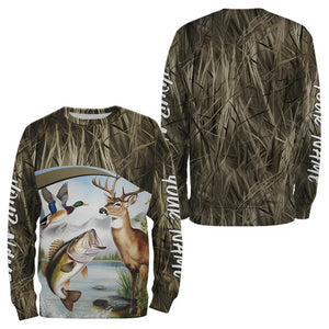 Largemouth Bass Fish Fishing, Deer And Duck Hunting Custom Sweatshirt Shirts IPHW8153