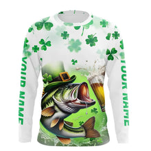 Load image into Gallery viewer, Custom St Patrick&#39;s Day Shamprock Largemouth Bass Long Sleeve Tournament Fishing Shirts IPHW8387
