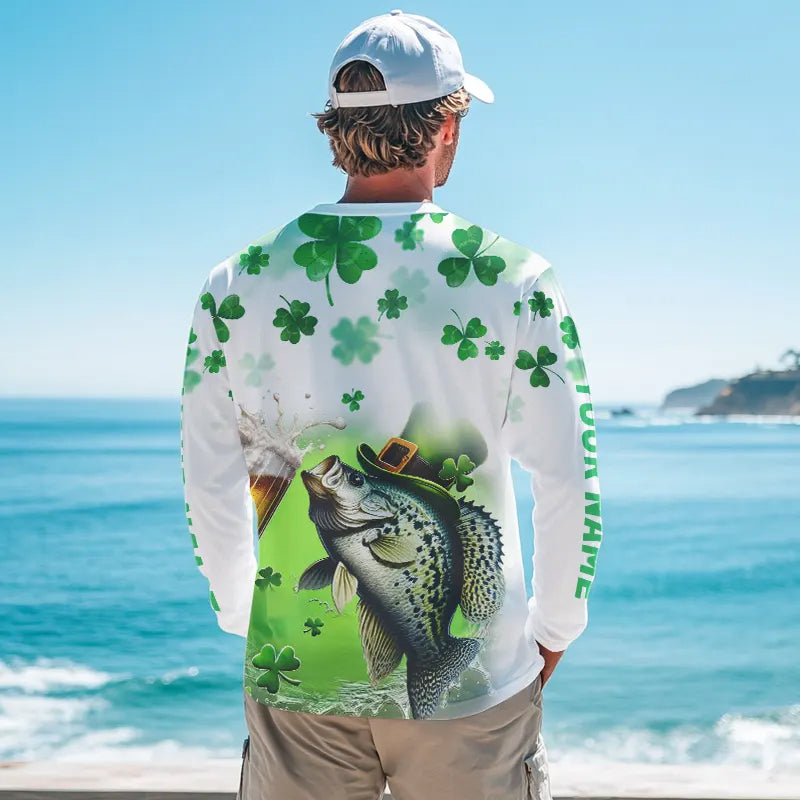 Custom St Patrick's Day Shamprock Crappie Long Sleeve Tournament Fishing Shirts IPHW8388