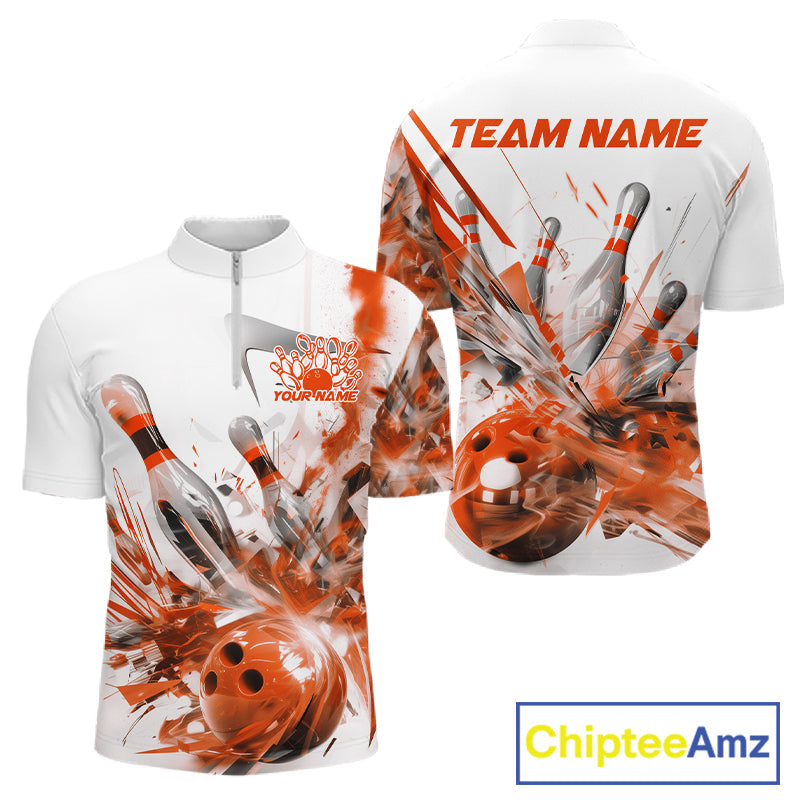 Custom Black And Orange Men Bowling Team Shirts, Bowling League Shirt Bowlers Outfit IPHW10785