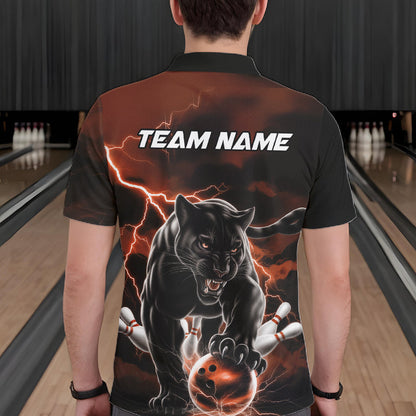 Orange Thunder Lightning Custom Panther Men Bowling Polo Shirts, Panther Bowling Jerseys IPHW10791
