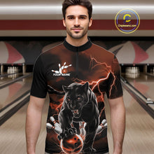 Load image into Gallery viewer, Orange Thunder Lightning Custom Panther Men Bowling Quarter-Zip Shirts, Panther Bowling Jerseys IPHW10791