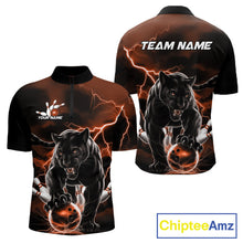Load image into Gallery viewer, Orange Thunder Lightning Custom Panther Men Bowling Quarter-Zip Shirts, Panther Bowling Jerseys IPHW10791