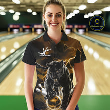 Load image into Gallery viewer, Yellow Thunder Lightning Custom Panther Women Bowling Polo Shirts, Panther Bowling Jerseys IPHW10792