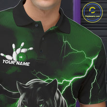 Load image into Gallery viewer, Green Thunder Lightning Custom Panther Men Bowling Polo Shirts, Panther Bowling Jerseys IPHW10793