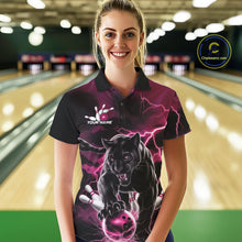 Load image into Gallery viewer, Pink Thunder Lightning Custom Panther Women Bowling Polo Shirts, Panther Bowling Jerseys IPHW10794