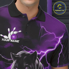 Load image into Gallery viewer, Purple Thunder Lightning Custom Panther Men Bowling Polo Shirts, Panther Bowling Jerseys IPHW10795