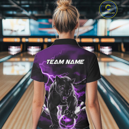 Purple Thunder Lightning Custom Panther Women Bowling Shirts, Panther Bowling Jerseys IPHW10795