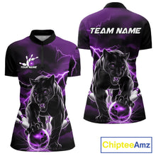 Load image into Gallery viewer, Purple Thunder Lightning Custom Panther Women Bowling Shirts, Panther Bowling Jerseys IPHW10795