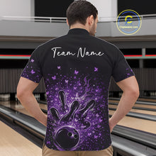 Load image into Gallery viewer, Custom Purple Elegant Butterfly Bowling Men Quarter-Zip Shirt, Flame Bowlers Jersey IPHW11013